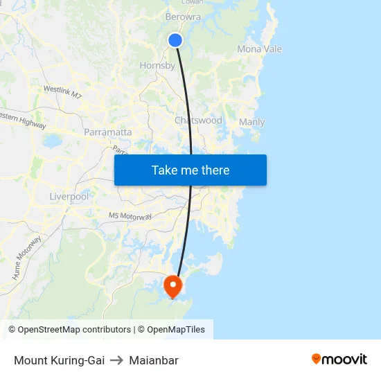 Mount Kuring-Gai to Maianbar map