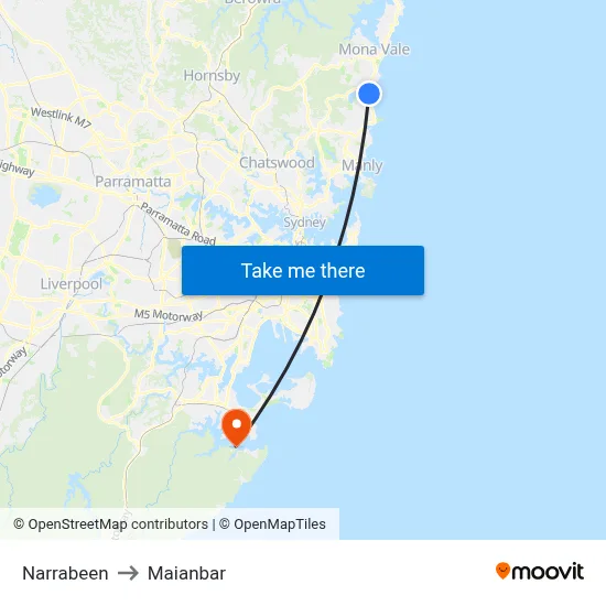 Narrabeen to Maianbar map