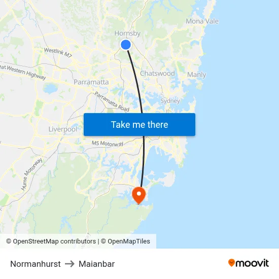Normanhurst to Maianbar map