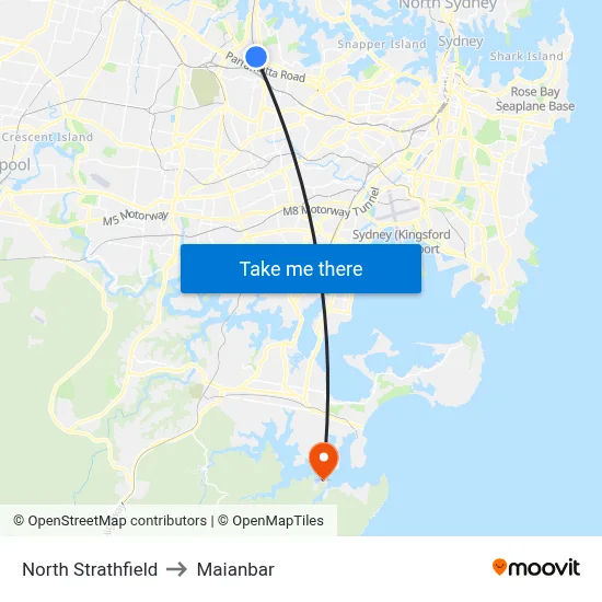 North Strathfield to Maianbar map