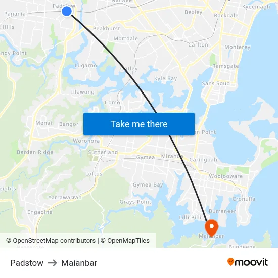 Padstow to Maianbar map