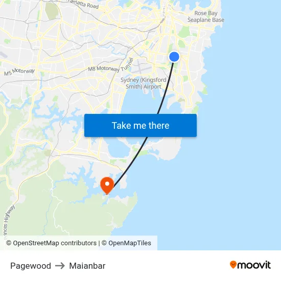 Pagewood to Maianbar map