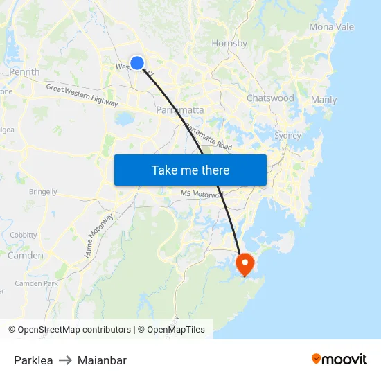 Parklea to Maianbar map
