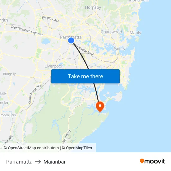 Parramatta to Maianbar map