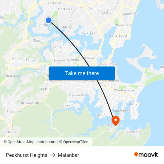 Peakhurst Heights to Maianbar map