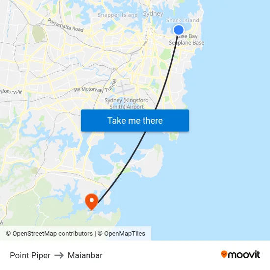 Point Piper to Maianbar map