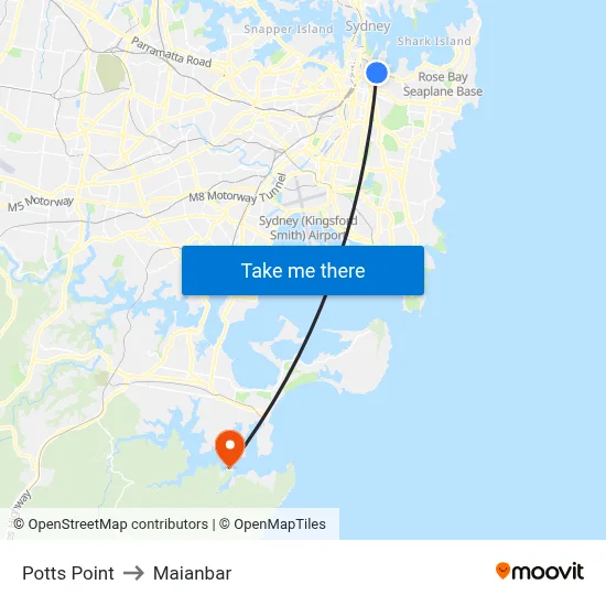Potts Point to Maianbar map