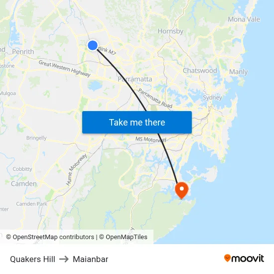 Quakers Hill to Maianbar map