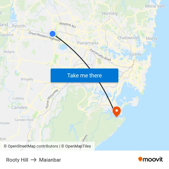 Rooty Hill to Maianbar map