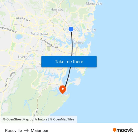 Roseville to Maianbar map