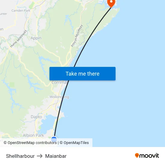 Shellharbour to Maianbar map