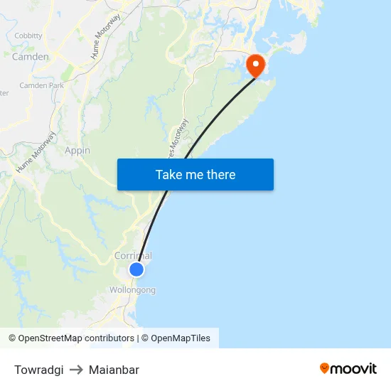Towradgi to Maianbar map