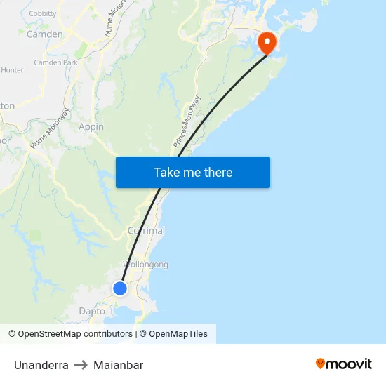 Unanderra to Maianbar map