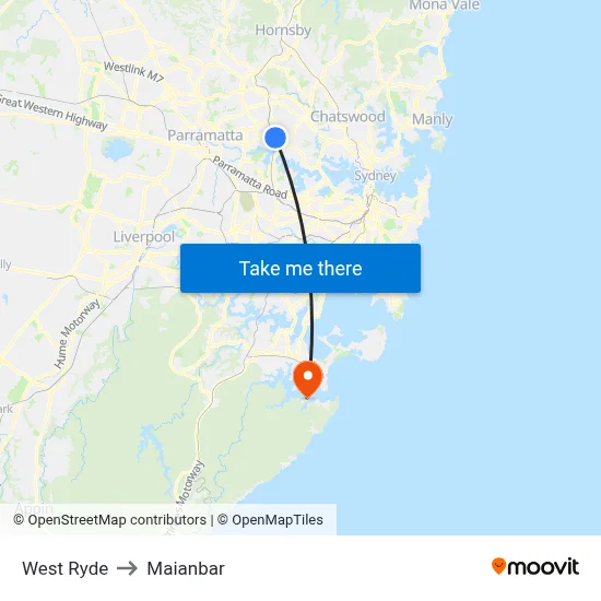 West Ryde to Maianbar map