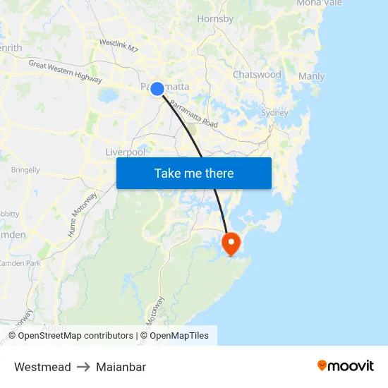 Westmead to Maianbar map