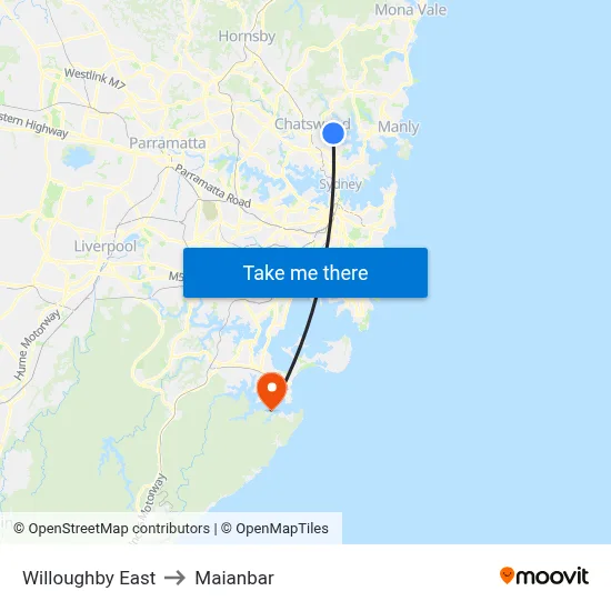 Willoughby East to Maianbar map
