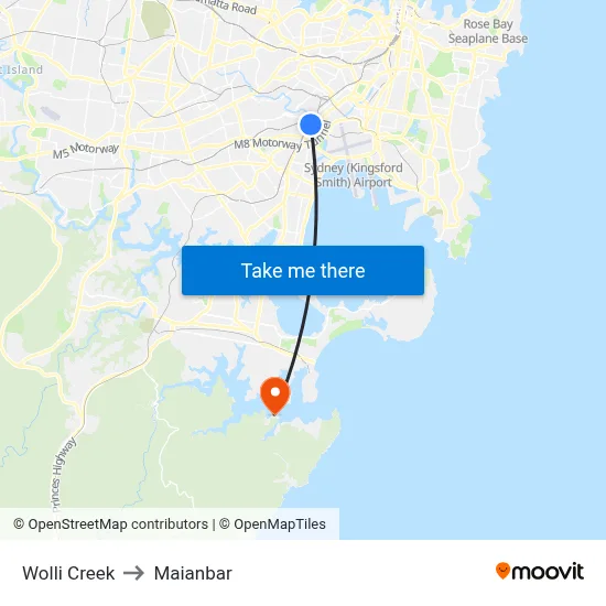 Wolli Creek to Maianbar map