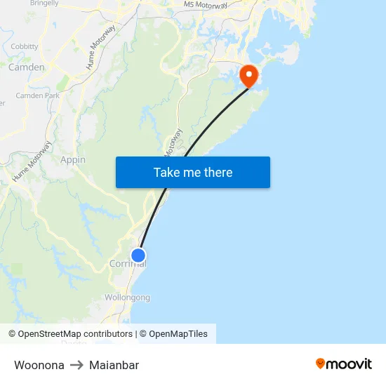 Woonona to Maianbar map