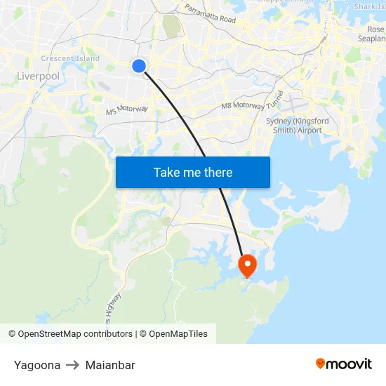 Yagoona to Maianbar map