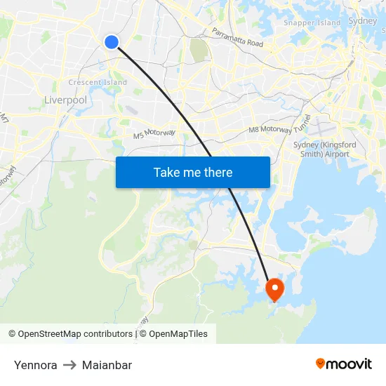 Yennora to Maianbar map