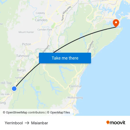 Yerrinbool to Maianbar map