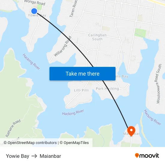 Yowie Bay to Maianbar map