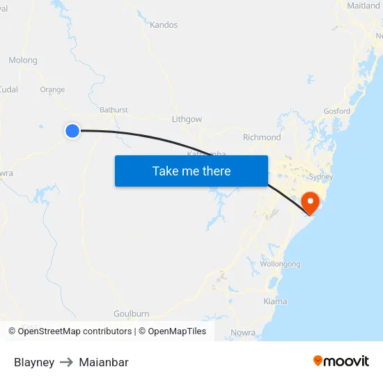 Blayney to Maianbar map