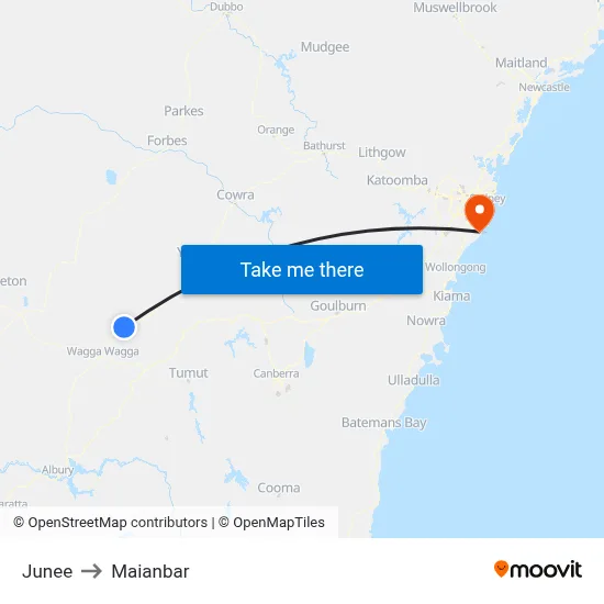 Junee to Maianbar map