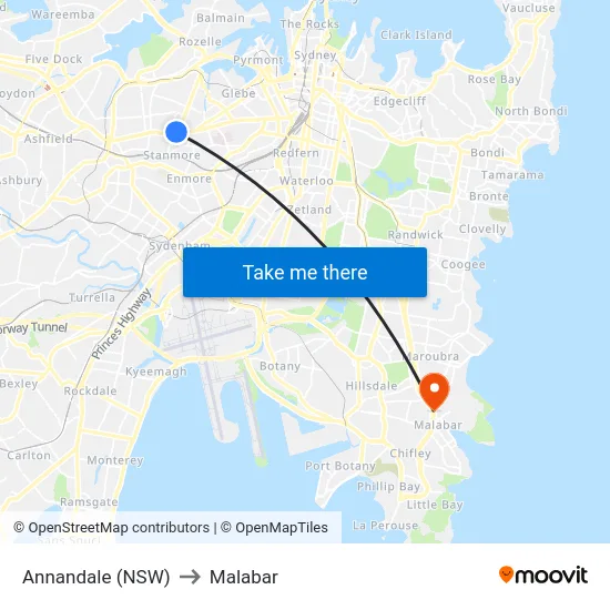 Annandale (NSW) to Malabar map