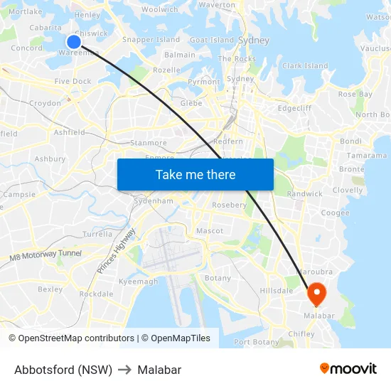 Abbotsford (NSW) to Malabar map