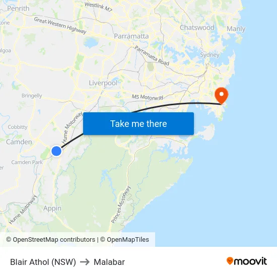 Blair Athol (NSW) to Malabar map