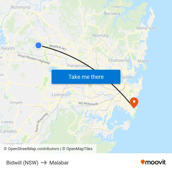 Bidwill (NSW) to Malabar map
