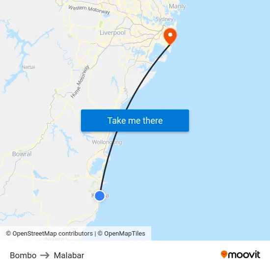 Bombo to Malabar map