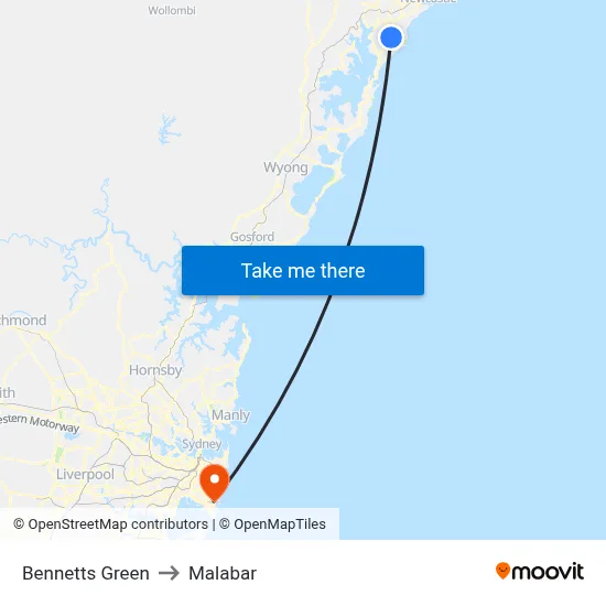 Bennetts Green to Malabar map