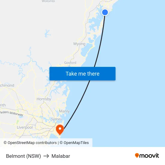 Belmont (NSW) to Malabar map