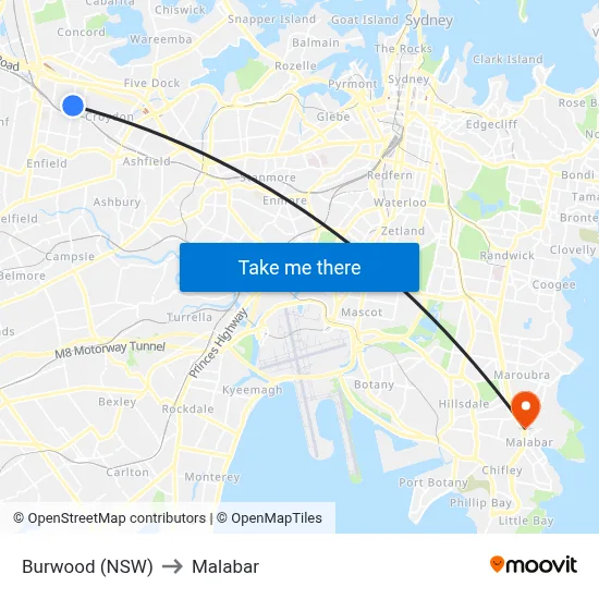 Burwood (NSW) to Malabar map