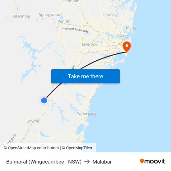 Balmoral (Wingecarribee - NSW) to Malabar map