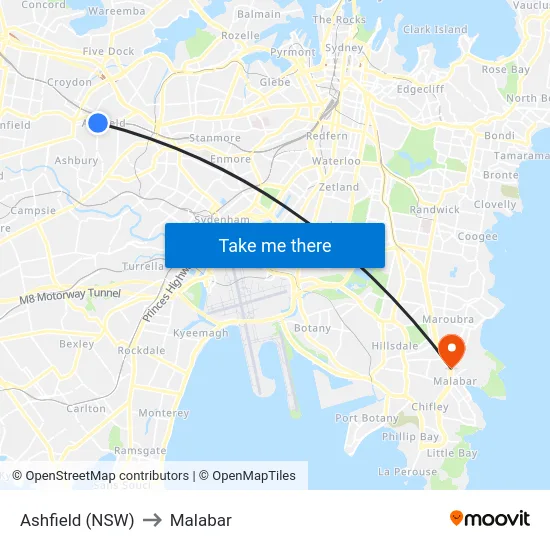 Ashfield (NSW) to Malabar map