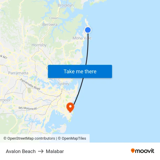 Avalon Beach to Malabar map