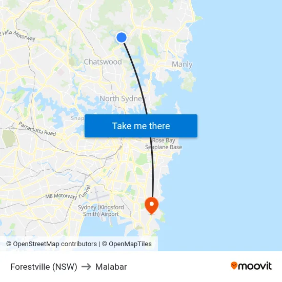 Forestville (NSW) to Malabar map