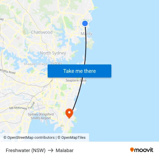 Freshwater (NSW) to Malabar map