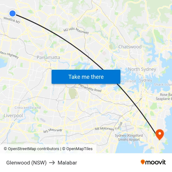 Glenwood (NSW) to Malabar map