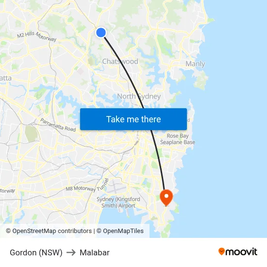 Gordon (NSW) to Malabar map