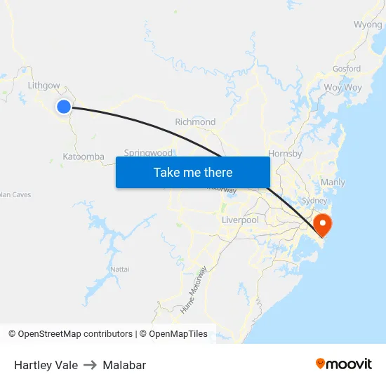 Hartley Vale to Malabar map