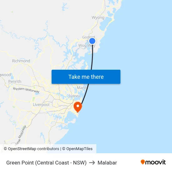 Green Point (Central Coast - NSW) to Malabar map