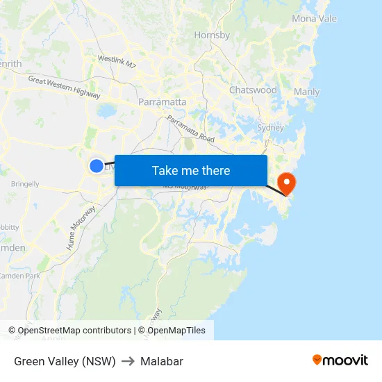 Green Valley (NSW) to Malabar map