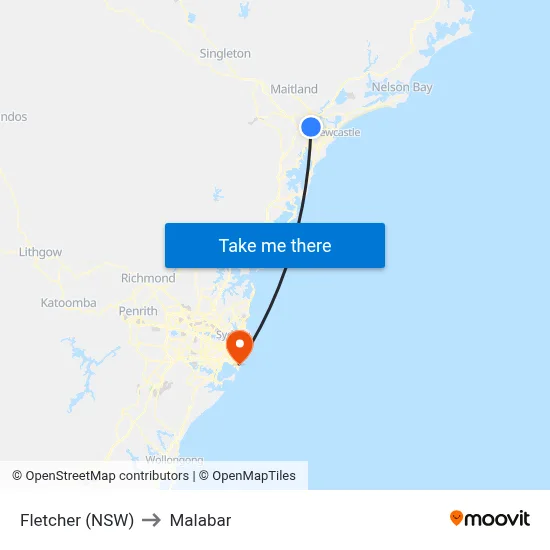 Fletcher (NSW) to Malabar map