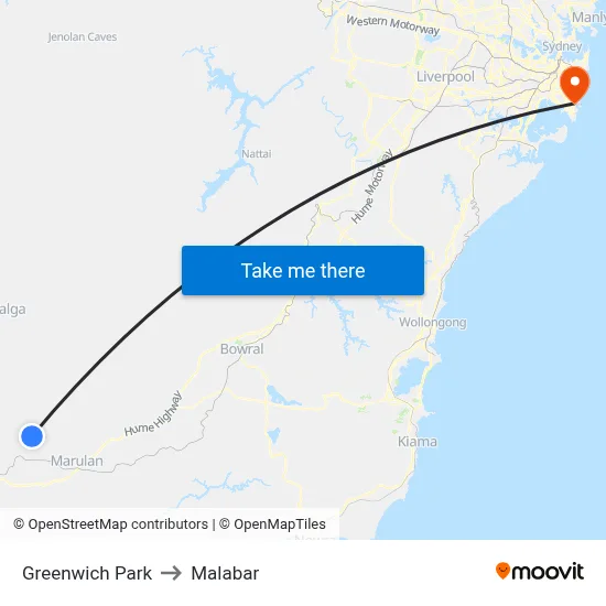 Greenwich Park to Malabar map