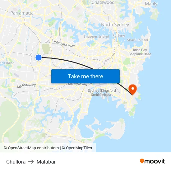 Chullora to Malabar map