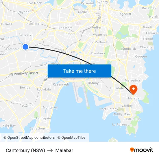 Canterbury (NSW) to Malabar map